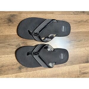Joe Boxer Flip Flops Men 10 Black Adult Sorley Palm Leaf Thong Sandals Excellent